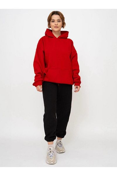Esartex Unisex Red Hooded Oversize Sweatshirt
