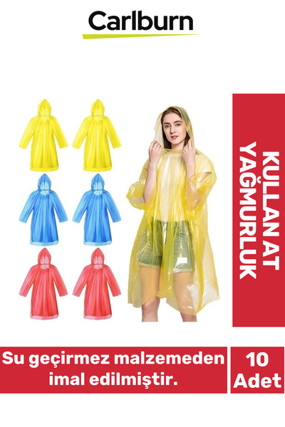 Carlburn Özel Üretim Kullan At Su Geçirmez Sızdırmaz 0,2mm Kalınlık Tek Kullanımlık 10 Adet Yağmurluk