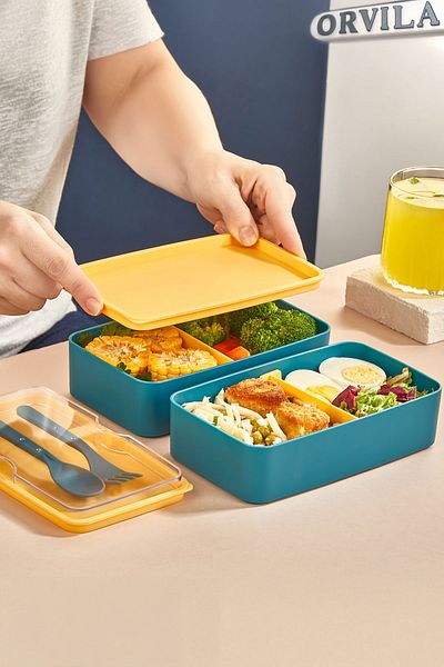 Orvila 2 Layers Food Storage Container Lunch Box Set - Athlete Diet Student Fitness School Work Lunch Box