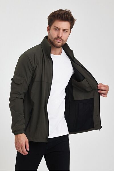 twentyfive25 Outdoor Multi-Pocket Tactical Lycra Dark Khaki Color Seasonal Men's Coat