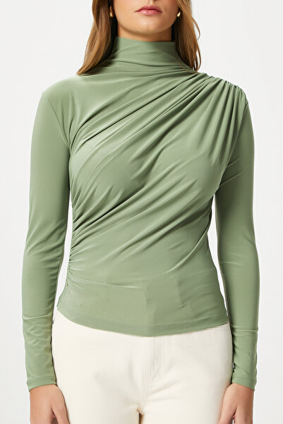 Ritnice Women's Moon Gathered Oil Green Sandy Blouse