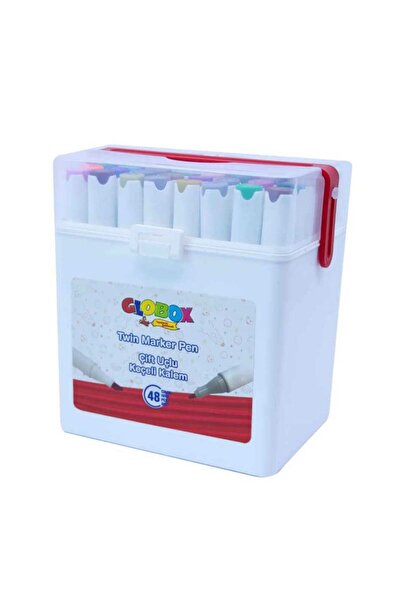 hobi24 GLOBOX ÇİFT UÇLU KEÇELİ KALEM 48 Lİ