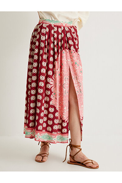 Koton Ethnic Patterned Viscose Fabric - X Melis Ağazat Long Bell Skirt