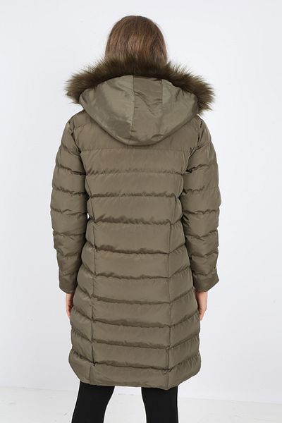 S&V TEKSTİL Women's Khaki Puffer Long Coat Coat Trend