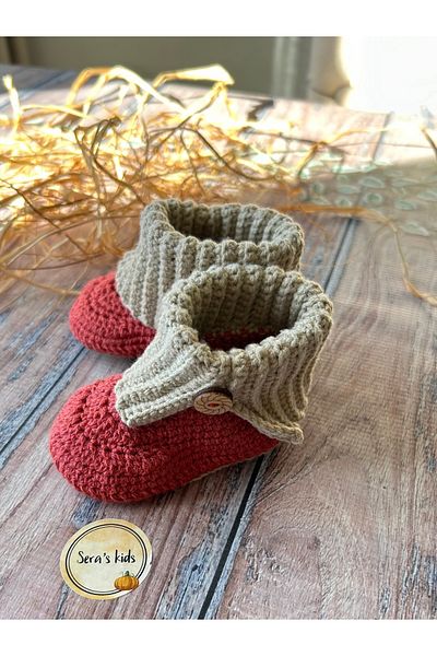 seraskids Hand Knitted Brick Color Baby Boots Booties