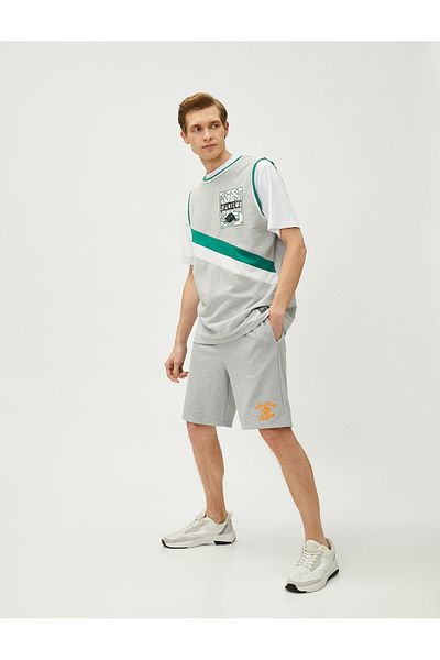 Koton College Shorts with Lace Waist Slim Fit Embroidered Pockets