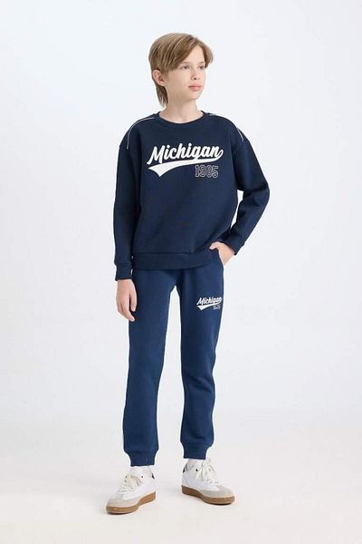 DeFacto Φούτερ αγοριού Navy Blue με ελαστική στάμπα μέσης