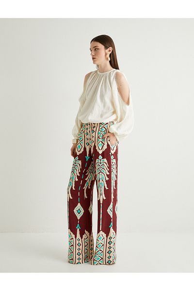 Koton Melis Ağazat - Hose mit weitem Bein und ethnischem Muster und Taschen aus Viskosestoff