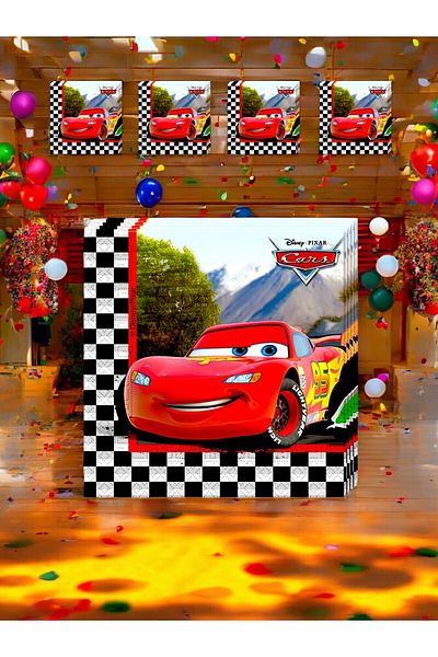 VibeHome 16 Pcs Cars Cars Cartoon Themed Napkin - Birthday & Party Ornament