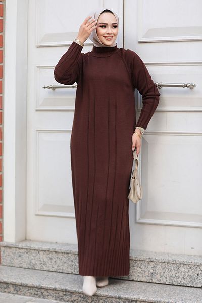 Neva Style Rochie maro din tricotaje Hijab 31230KH