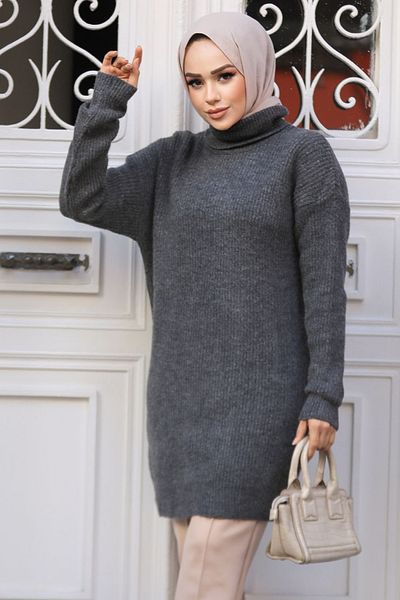 Neva Style Tricotaj Hijab cu gât afumat Tunica - Pulover 20223FU