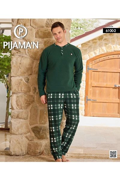 Pijamoni Ανδρικό σετ πιτζάμες με κουμπιά χειμερινό φλις 6100/2 - 1 τεμάχιο