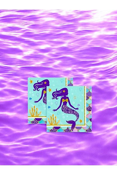 VibeHome 16 Mermaid Themed Napkins - for Birthday Party and Fun Events