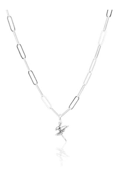 FARUK MÜCEVHERAT 925 Ayar Gümüş Balerin Charmlı Ataç Zincir Kadın Gümüş Kolye