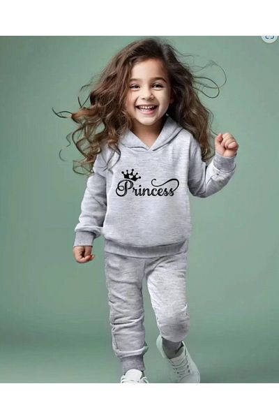 renkli diyar Girl's Bottom Top Set Long Sleeve Hood and Trousers Team