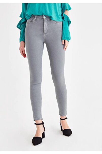 SANTA BELLA Letonya Gri Süper Yüksek Bel Dar Paça Süper Skinny Jean Kadın Kot...