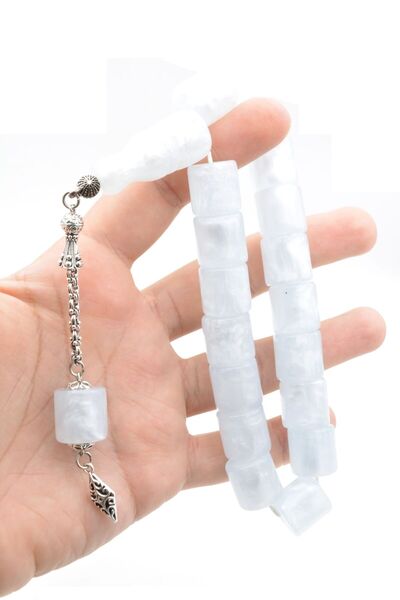 Murty99 Cylinder Cut Pearlescent White Crimped Amber Efe Mascot Rosary