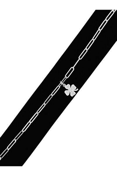 FARUK MÜCEVHERAT 925 Ayar Gümüş Taşsız Yonca Charmlı Ataç Zincir Gümüş Bileklik