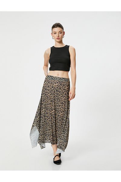 Koton Asymmetric Cut Leopard Midi Skirt