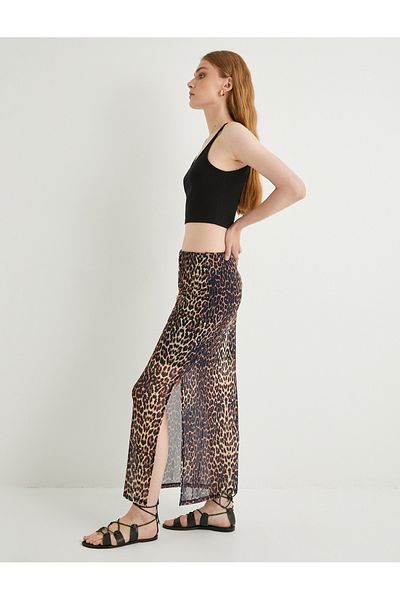 Koton Fustă din tul cu model leopard de lungime maxi - căptușită
