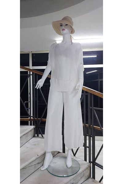 Bohem Stil Set de pantaloni bluză din mătase cu mâneci liliac italian