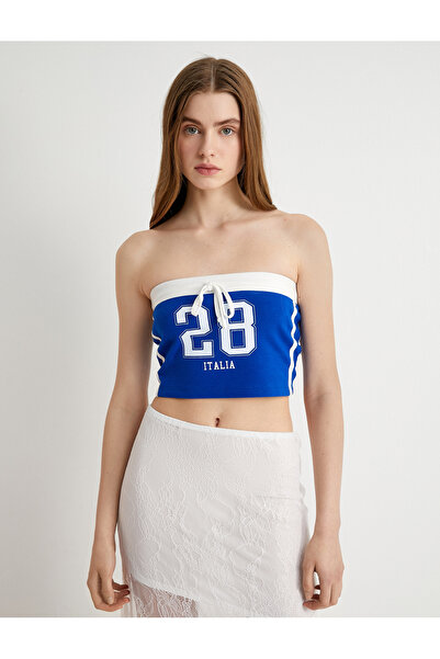 Koton Straplez Crop Top Baskılı Fiyonk Detaylı