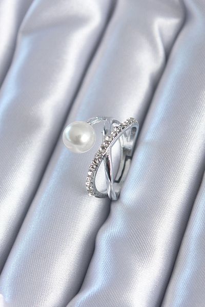 Skygo Silver Color Zircon Stone Women's Ring with Pearls - TJ-BYK2807