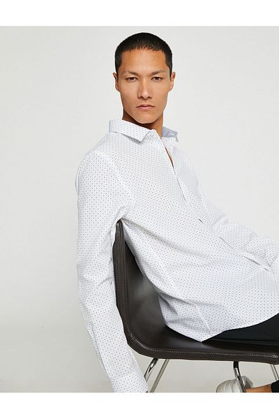 Koton Αθλητικό πουκάμισο Slim Fit Κλασικό γιακά με μακρυμάνικο μη σιδερένιο