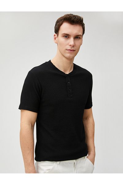 Koton Μπλουζάκι Basic, Γιακάς, Κουμπωτό, Slim Fit, Κοντομάνικο