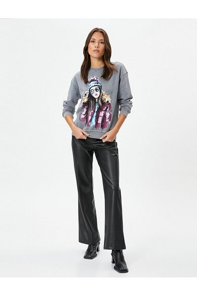 Koton Crew Neck Sweatshirt Printed Ribbed Regular Fit