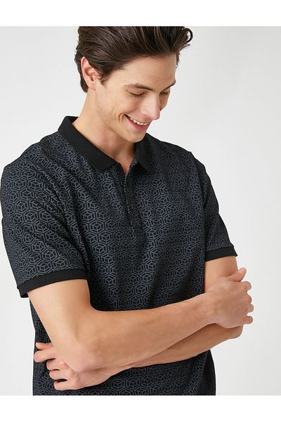 Koton Polo Neck T-Shirt Slim Fit with Geometric Detail
