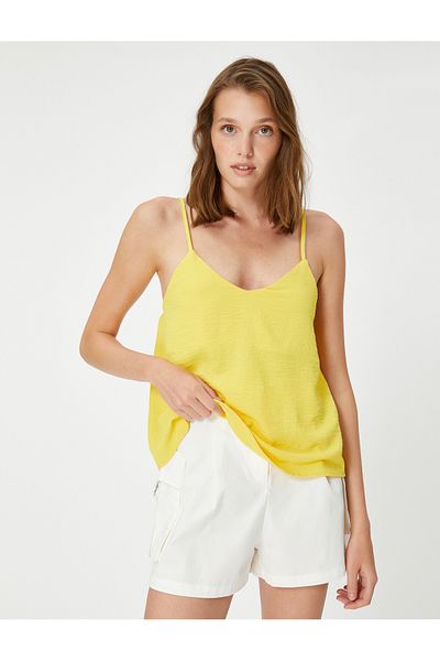 Koton Thin Strap Blouse Textured V-Neck