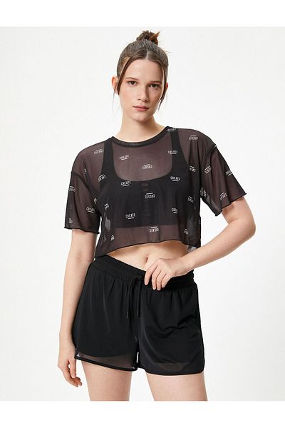 Koton Tulle Sports T-Shirt Printed Short Sleeve Crew Neck