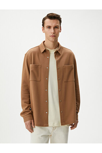 Koton Αθλητικό πουκάμισο με μακρύ μανίκι Κλασικό γιακά με λεπτομέρεια Κουμπί κουμπώματος