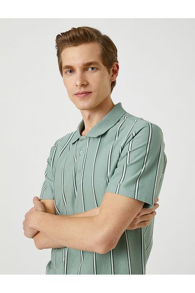 Koton Polo Neck T-Shirt Slim Fit Button Detailed Cotton