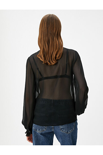 Koton Διαφανές πουκάμισο με μπαλόνι μανίκια με βολάν γιακά