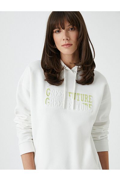 Koton Şahika Ercümen - Text Detailed Embossed Hooded Sweatshirt