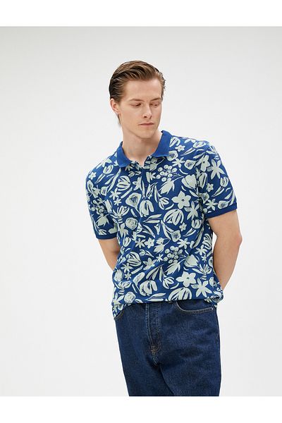 Koton Tricou cu gât polo cu mânecă scurtă cu nasturi cu imprimeu floral