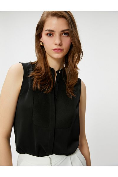 Koton Sleeveless Shirt with Magnificent Collar and Hidden Buttons