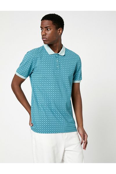 Koton Polo T-Shirt Geometric Printed Slim Fit Buttoned Short Sleeve