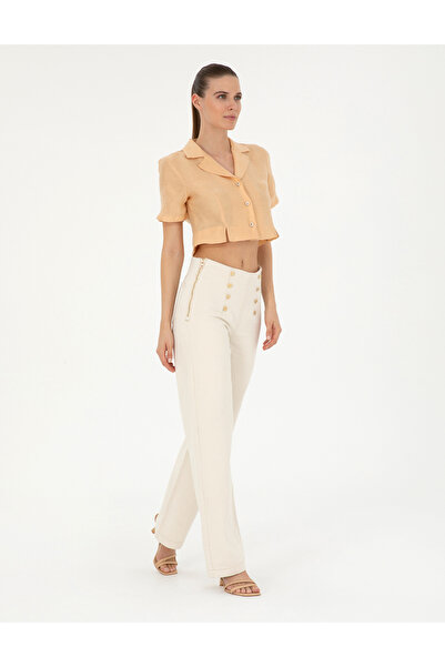 Pierre Cardin Cream Flare High Waist Trousers 50289795-Vr071