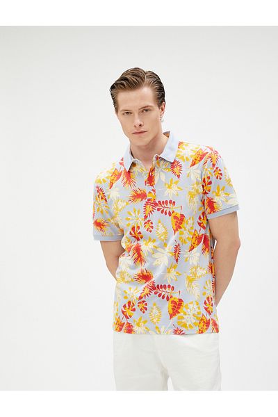 Koton Tricou cu gât polo cu mânecă scurtă cu nasturi cu imprimeu floral
