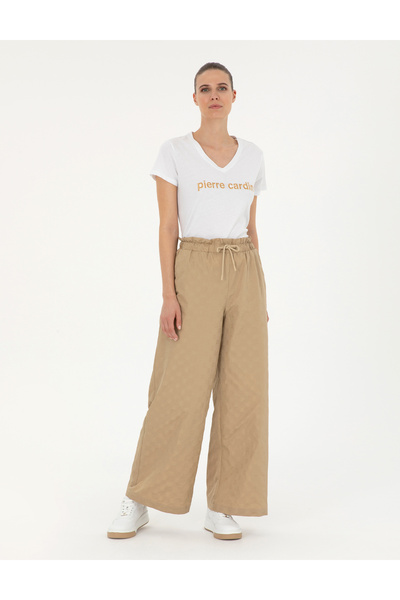 Pierre Cardin Bej Dokulu Flare Hıgh Waist Fit Pantolon 50289354-VR011