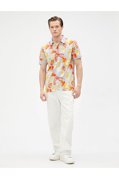 Koton Tricou cu gât polo cu mânecă scurtă cu nasturi cu imprimeu floral
