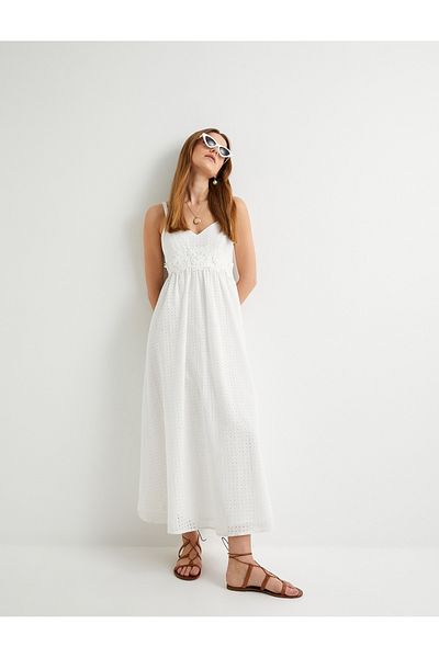 Koton Strappy Long Scallop φόρεμα - Floral απλικέ και φόδρα
