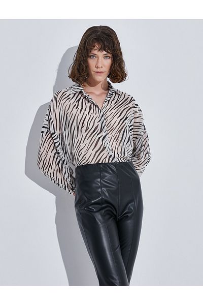 Koton Zebra Patterned Chiffon Shirt Long Sleeve