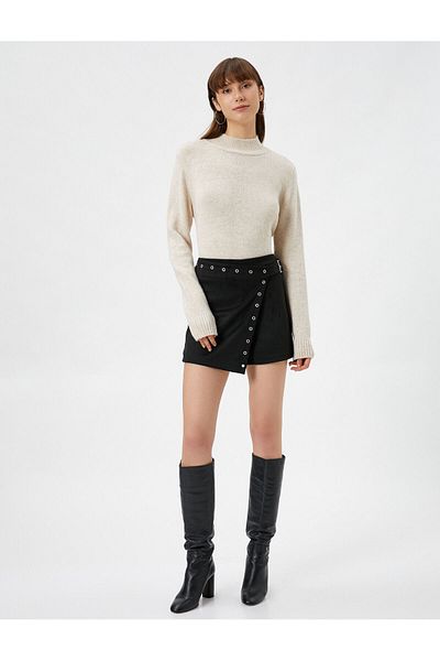 Koton Fustă mini scurtă cu cataramă și detaliu cu ochiuri aspect piele întoarsă