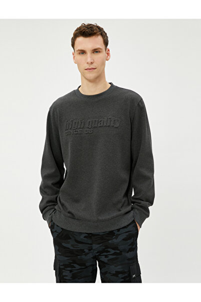 Koton Slogan Embroidered Sweater Embossed Textured Crew Neck