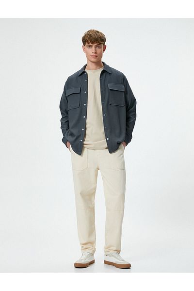 Koton Winter Shirt Pocket Detailed Snap Button Classic Collar Textured