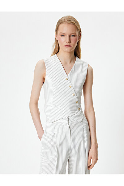 Koton Double-breasted Vest V-neck Gold Button